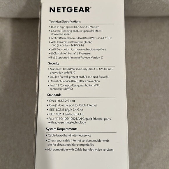 Netgear AC1750 Wi-Fi Cable Modem Router 802.11 ac Dual Band Gigabit - Picture 3 of 4